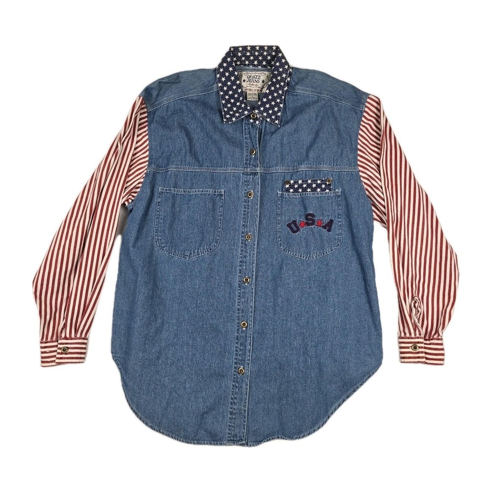 Vintage‎ Quizz Jeans Denim Long Sleeve Americana Size Large Shirt